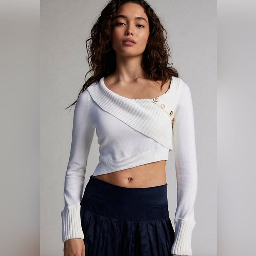 White Asymmetrical Button Sweater